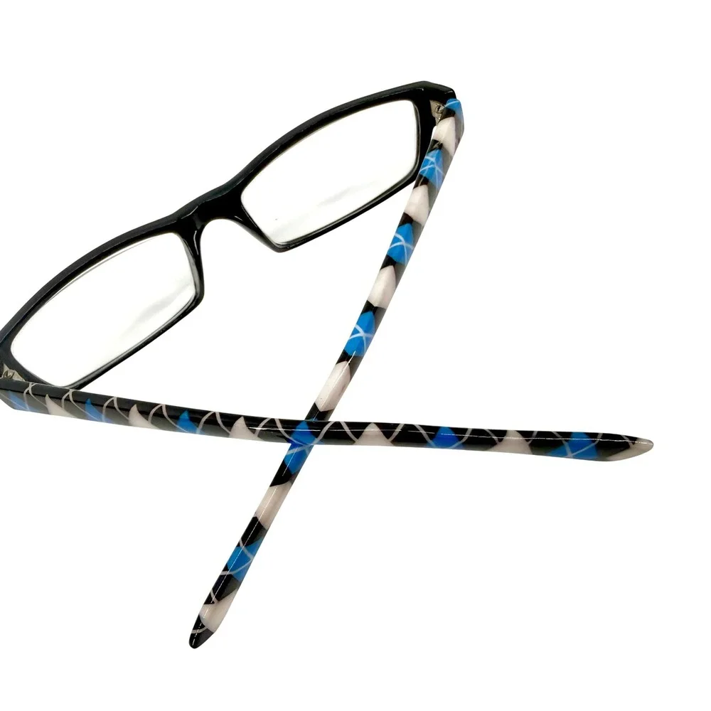 Jeffrey Banks Reading Glasses Unisex Black Royal Blue Argyle Rectangular Preppy